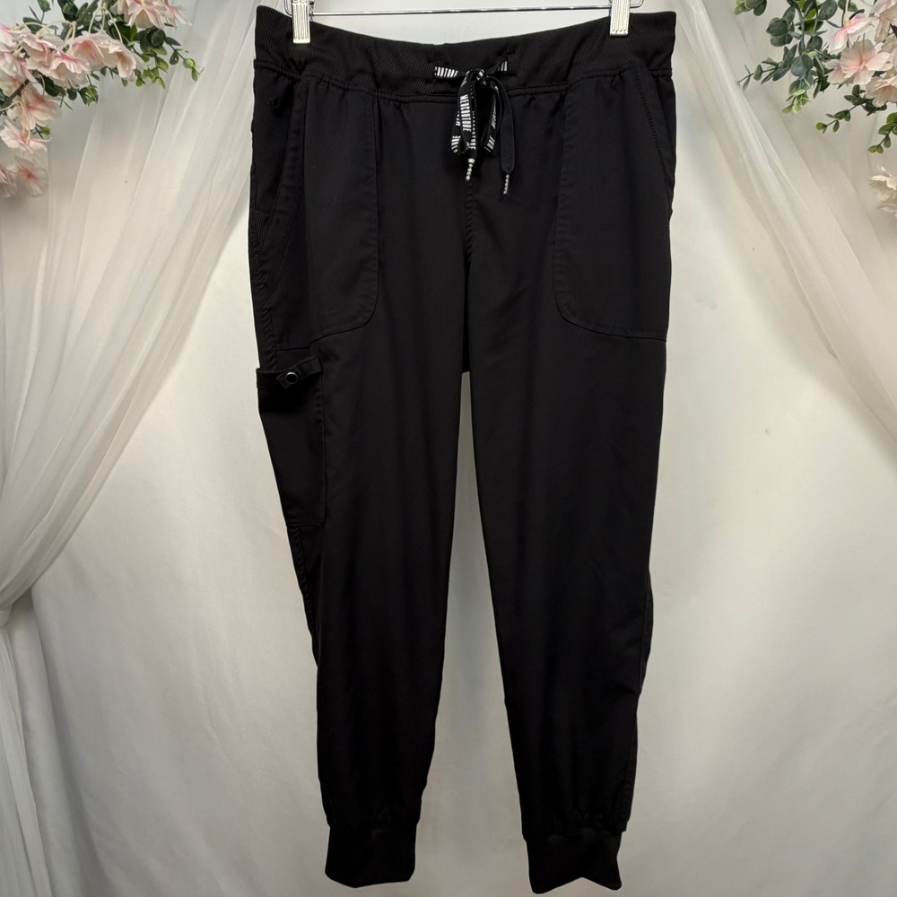 Med Couture Touch Women Black Jogger Scrub Pants 7710P Large Petite Cargo Pocket